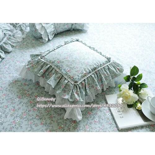 Korean Princess cushion cover ruffle Lace Satin cotton pillow cover Backrest Lumbar Pillow Square Hold Pillow Case