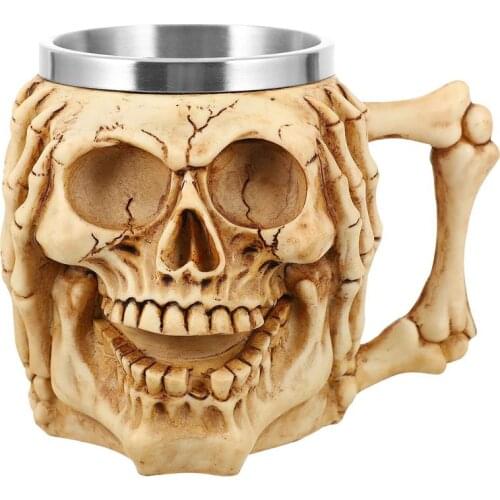 Halloween Skull Shape Cup With Handle Resin Stainless Steel Mug Party Gift Home Kitchen Drinkware