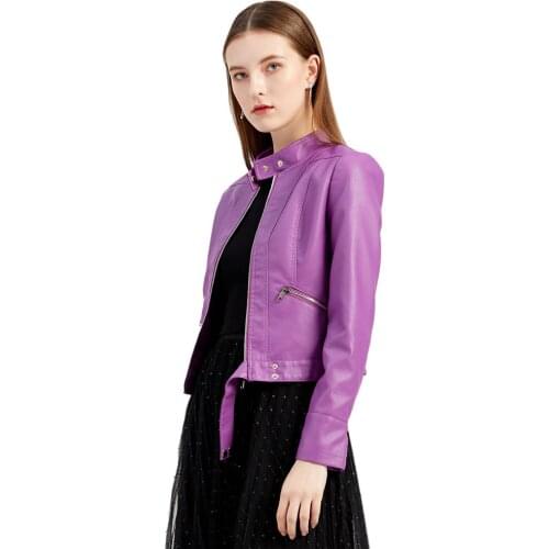 Spring Autumn Women Faux Leather Jacket Ladies Solid with Belt Zipper Biker Coat Female Casual Outwear
