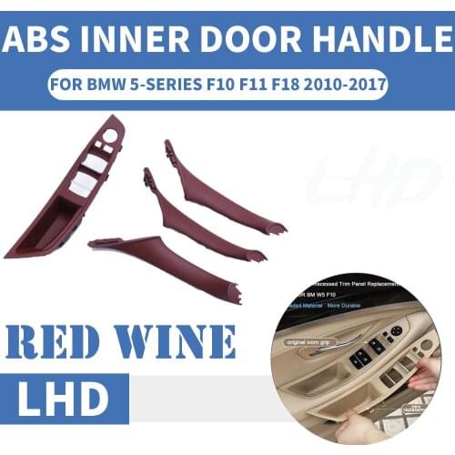 4PCS Left Hand Drive LHD For BMW 5 series F10 F11 F18 520 Red Wine Car Interior Door Handle Inner Panel Pull Trim Cover 10-17