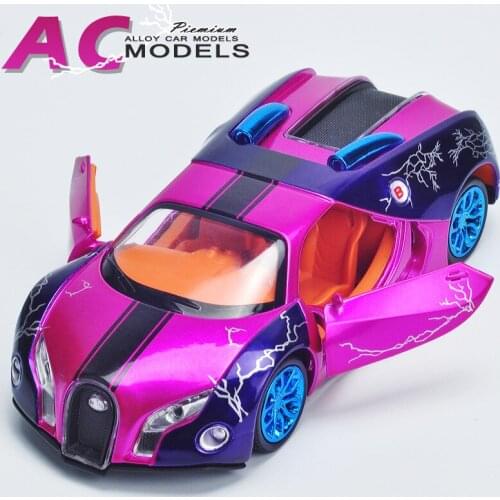 Die Cast 1:32 Alloy Car Model Electronic Vehicle Sports Car Flash Sound Toys for Children Rainbow Colorful Bugatti Veyron mkd3