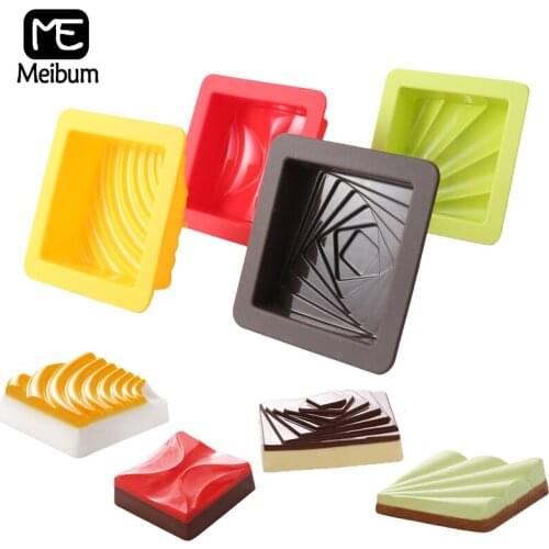 Meibum 4 Style Small Cake Silicone Mold Geometric Lines Chocolate Mousse Dessert Mould Muffin Pastry Pan Decorating Baking Tools
