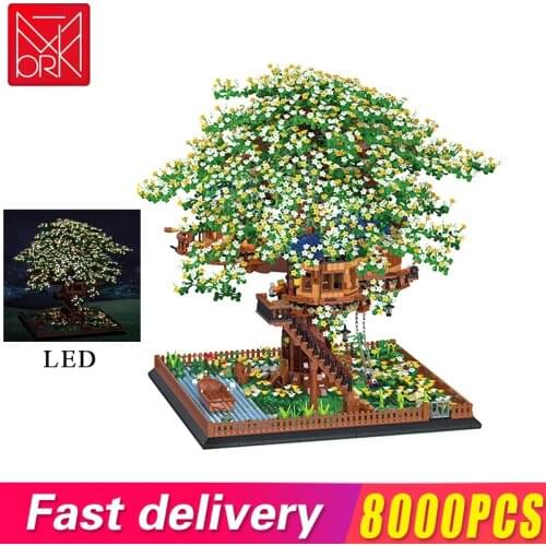 MOC Ideas City Street Series Forest Tree House Luminous Sakura Bricks Model Sembo Building Blocks Christmas Kids Toys Fit 21318