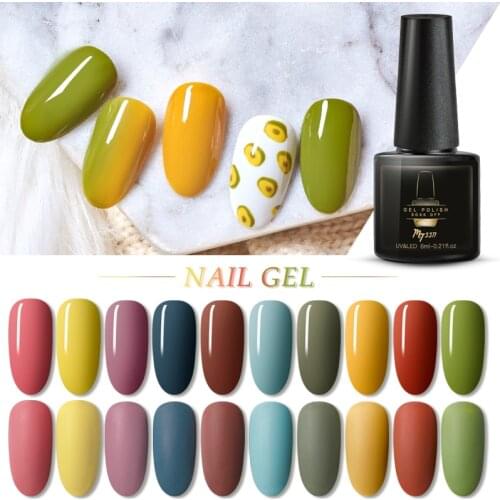Mtssii Autumn Series Matte Effect Color UV Gel Nail Polish Yellow Pure Soak Off Nail Art UV Gel Varnish Top Base Coat Lacquer