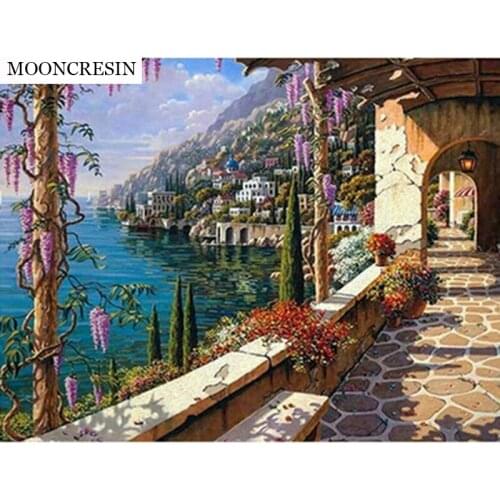 New Arrival Needlework 5D Diy Diamond Painting Cross Stitch Square Diamond Embroidery Home Decoration Seaside Scenery Mosaic Kit