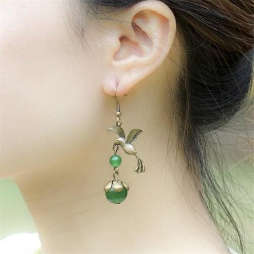 New arrivals women earring beautiful vintage jewelry accessories bird green pendant drop earrings wedding gifts BD067