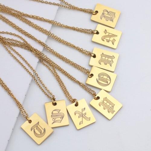Stainless Steel Initials Pendant Letter Name Necklace For Women Men Gold Metal Square Alphabet Charm Choker Collier Femme