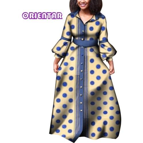 African Dress Dress Shirt Long Sleeve African Dashiki Dresses Bazin Riche Floor-Length Dress African Print Clothing WY8082