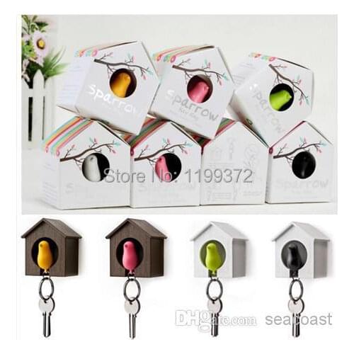 Lowest Price 200pcs/lot Free Shipping Lover Sparrow Key Ring Birdhouse Keychain Gadget Home Bird Nest Wall Hook