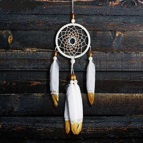 Golden Feather Dream Catcher Living Room Decorations Pendant Home Decor Children Girl Gift Hand-Made Wall Hanging Ornaments