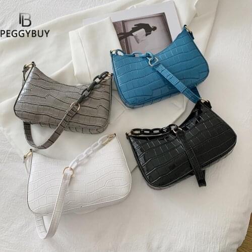 Vintage Ladies Bag Alligator Pattern PU Underarm Women Pure Color Handbags Purse Vintage Crocodile Pattern Shoulder Bag