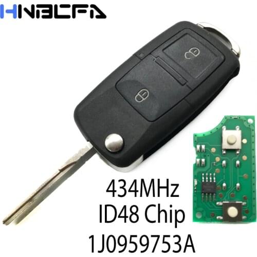 For VW VolksWagen Golf Bora Polo Beetle lupo Passat 1J0 959 753 AG Car Flip Folding Remote Key ID48 Chip 2 Buttons 434MHz
