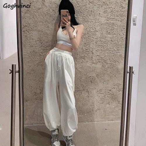 Women Casual Pants Solid Elastic Waist Baggy Boyfriend High Street Hip Hop Soft Pockets Harajuku Fashion Popular Females Spring
