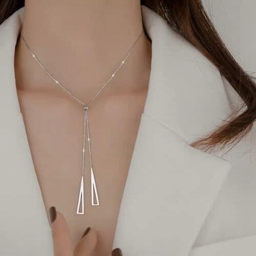 925 Sterling Silver Geometric Triangle Necklace for Women Adjustable Clavicle Chain Necklace Jewelry Gifts