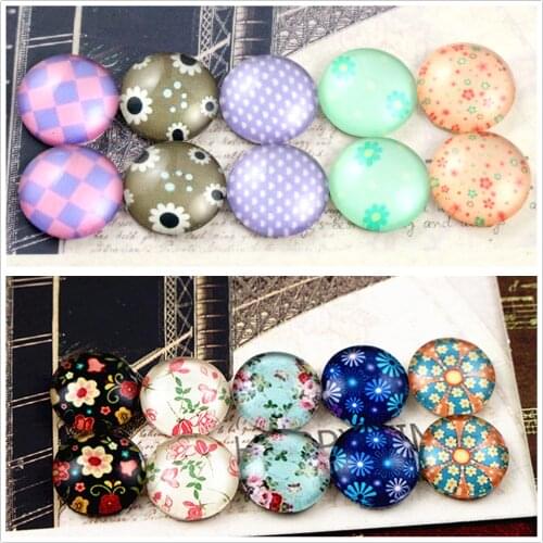 10pcs/lot (One Set) Two Style Fit 12mm Elegant Flower Handmade Glass Cabochons Pattern Domed Jewelry Accessories Supplie