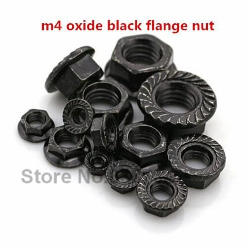 100pcs m4 steel with oxide black hex flange nut DIN6923 hex nut with flange