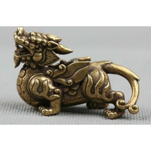 2.2"Curio Chinese Bronze Animal Kylin Chi-lin Qilin Pixiu Beast Small Statue