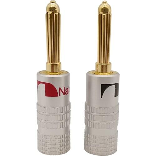 2Pcs Gold-Plated Pure Copper 4mm Banana Connector Audio Speaker Screw Lock Banana Plugs Black & Red