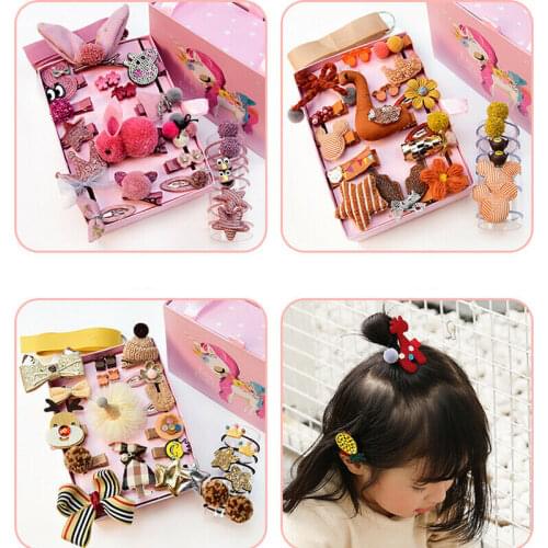 24Pcs/Sets Headwear Set Children Baby Girls Accessories Ribbon Bow Hair clip Hairpins Headdress