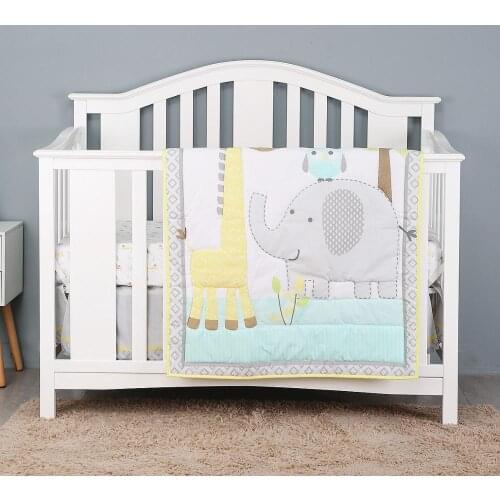 3pcs Grey Elephant Crib Bedding Set for a Boy Girl and Unisex Nursery Baby Crib Cot Sets I Fitted Sheet, Crib Quilt, Dust Ruffle