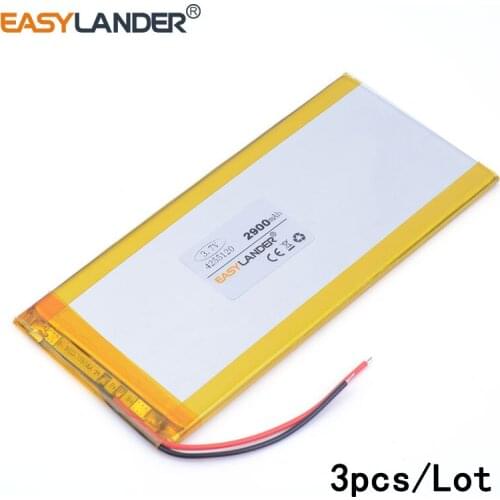 3pcs /Lot 3.7 V 4255120 2900mah lithium Li ion polymer rechargeable battery ultra-thin high-capacity tablet video game e-book