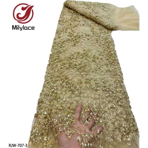 African Sequins Lace Fabric Embroidered Net Laces Fabrics High Quality French Tulle Lace Fabric for Wedding Party Dress RJW-707