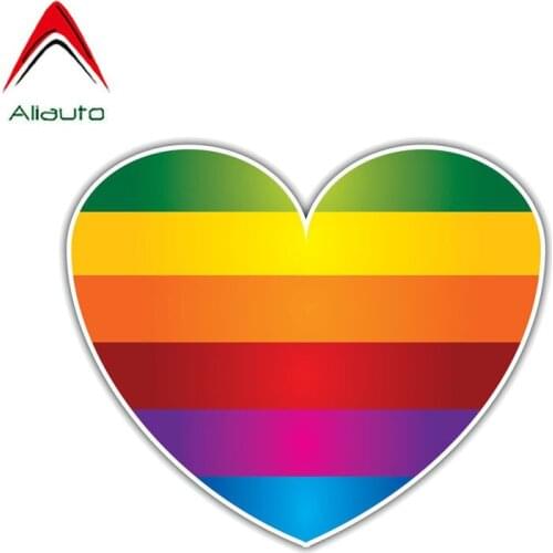 Aliauto Creative Rainbow Car Sticker Lesbian Gay Pride Heart Love Accessories PVC Personality Decal for Motorcycle Kia,12cm*10cm