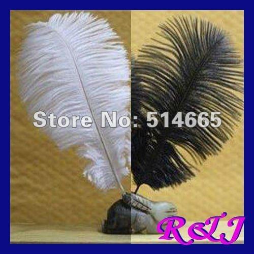 Free Shipping 50pcs(25pcs white+25pcs black) 25-30cm 10-12 inches dyed ostrich drab feather ostrich plumes