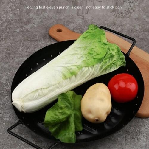 Large Korean Round BBQ Barbecue Double Ear Outdoor Plate Non Stick Frying Family Dinner