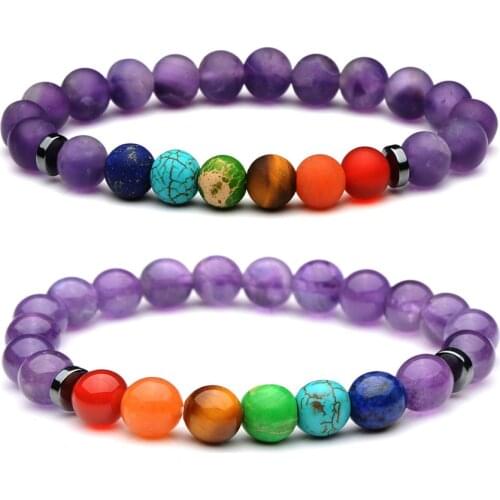 Vintage Hematite Beaded Charm 7 Chakra Bracelets Natural Amethysts Agates Quartz Stone Healing Reiki Balance Bracelets for Women