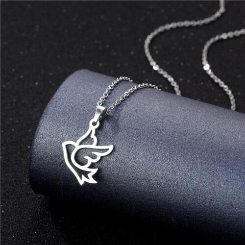 Stainless Steel Hollow Lucky Flying peace dove bird swallow Pendant Chain Necklace Love Woman Mother Girl Gift Wedding Jewelry