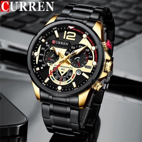 CURREN Man WristWatch Waterproof Chronograph Men Watch Military Top Brand Luxury Black Stainless Steel Sport Male Clock 8395