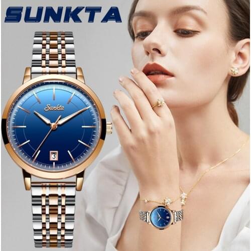Montre Femme SUNKTA New Gold Watch Women Watches Ladies Creative Steel Womens Bracelet Watches Female Clock Relogio Feminino