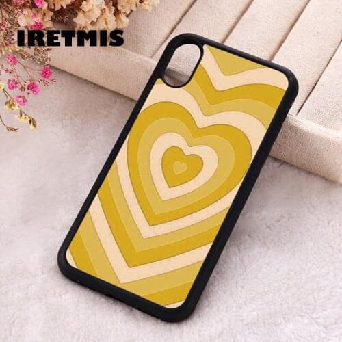 Iretmis 5 5S SE Phone Cover Case for iPhone 6 6S 7 8 Plus X Xs XR 11 12 Mini Pro Max Rubber Silicone Yellow Latte Love Hearts