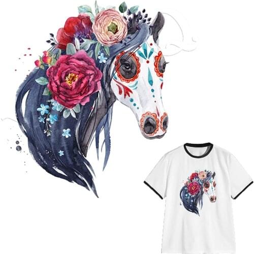 Flower Horse Patches DIY Heat Transfer Appliques Easy Print By Household Irons Washable Clothes Stickers