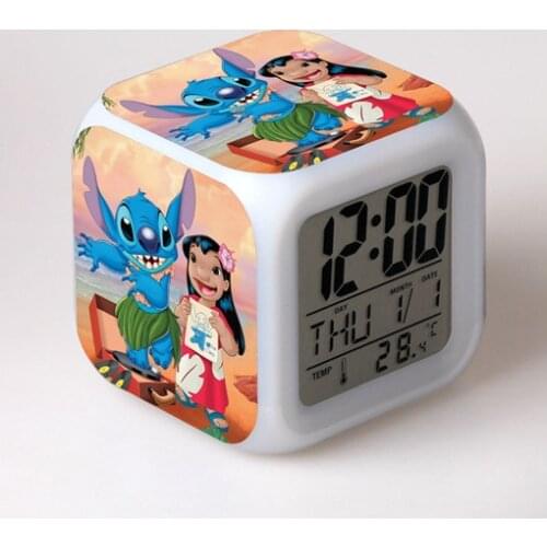 Disney Cartoon Interstellar Baby Stitch Alarm Clock Childrens Creative Gifts Colorful Color Changing Alarm Clock