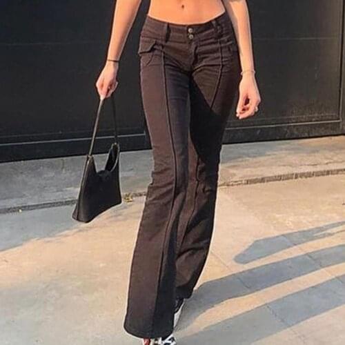 Low Waist Pockets Stretch Straight Skinny Denim Pants Flare Pants Streetwear for Daily Wear