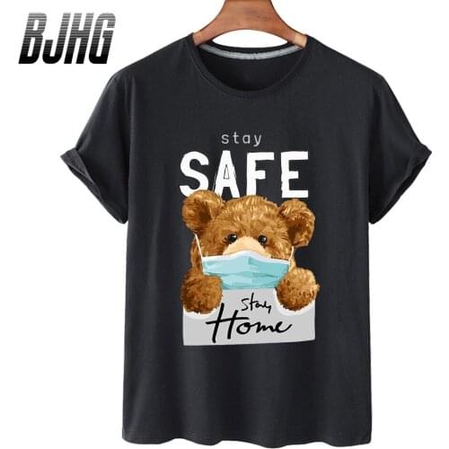 100% Cotton Mask Bear Short-sleeved Top T-shirt Female 2021 Summer Half-sleeved Loose Oversized T-shirt Male Shirt S-4xl