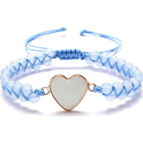 Blue Stones Amazonite Heart Lover Bracelets Balance Healing Yoga Jewelry