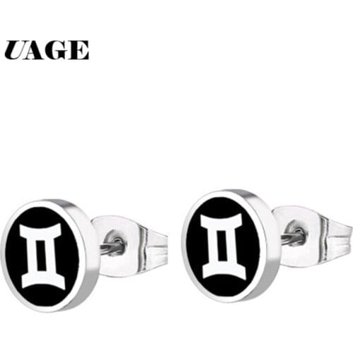 AGE New Classic Men Boy Punk Stainless Steel Ear Studs 1 Pair Silver Color Black Round Earrings Minimalist Bijoux Jewelry Unisex