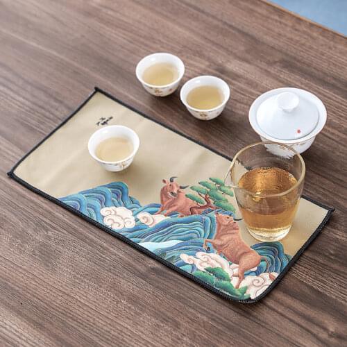 Chinese high-grade tea towel tea cloth plus thick absorbent tea table mat mat velvet rag pot towel pad cloth accessories towel