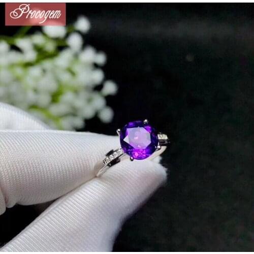 Natural Amethyst Rings for Women Anniversary gift Round 8mm Genuine gems New fine Jewelry Ring S925 silver 18K Gold plated #148
