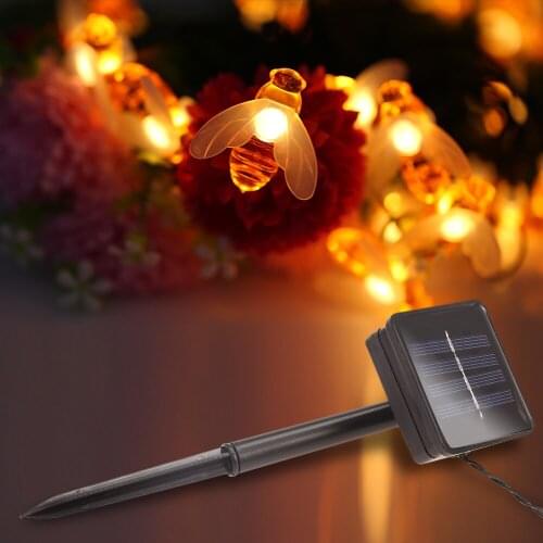 Cute Bee Night Light Solar Powered Bee LED String Light Outdoor Decoration Gardens Halloween Christmas Holiday Light