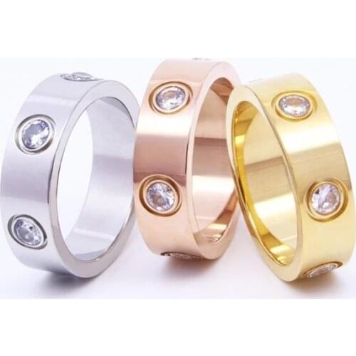 Trendy Stainless Steel Rose Gold Love Ring for Women CZ Crystal Rings Men Luxury Brand Jewelry Wedding Gift