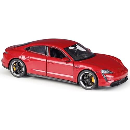 WELLY 1:24 Porsche Taycan Turbo S red sports car black simulation alloy car model crafts decoration collection toy tool gift