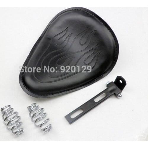 Motorcycle Black Leather Flame Pattern Solo Slim Seat Mount For Harley Bobber Chopper Custom UNDEFINED