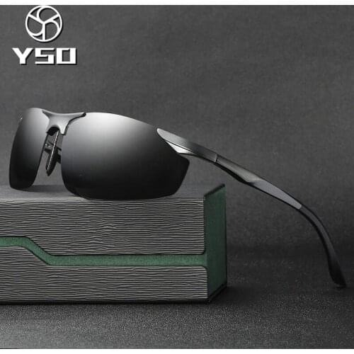 YSO Sunglasses Men Polarized UV400 Aluminium Magnesium Frame Sun Glasses Driving Glasses Semi Rimless Accessories For Men 8179