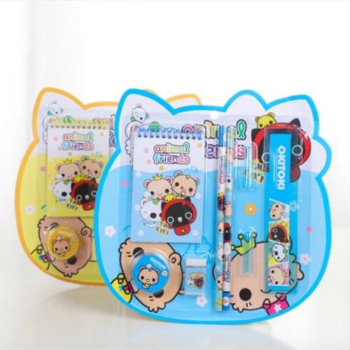 Cartoon Creative Disc 8-Piece Pencil Ruler Set Stationery Gift Box Primary School Students Learning Supplies Gift Wholesale