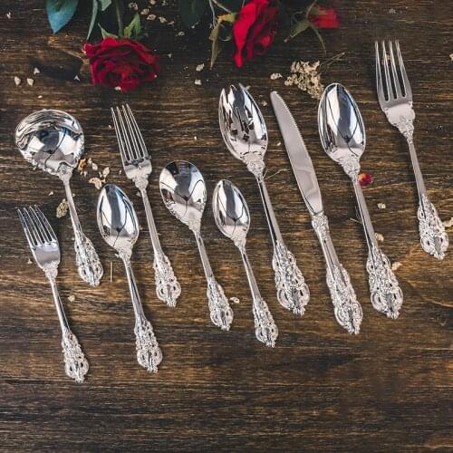 Silvering Dinnerware Set Carving Handle Steak Knife Luxurious Fork Stainless Steel Cutlery Coffee Soup Spoon Tableware 1set