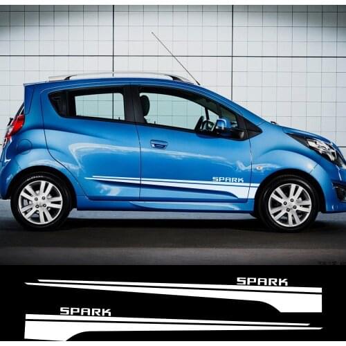 2pcs Car Stickers Racing Sport Stripes for Chevrolet Spark Auto Door Side Skirt Decals Car Styling Body Vinyl Car Accessories